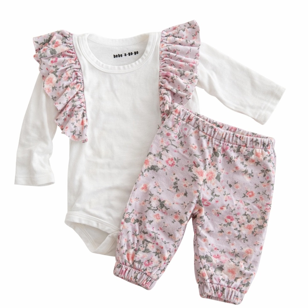 Bebe-a-Go-Go Baby Girl Floral Ruffle Bodysuit & Leggings Set 6–12 Months Pink